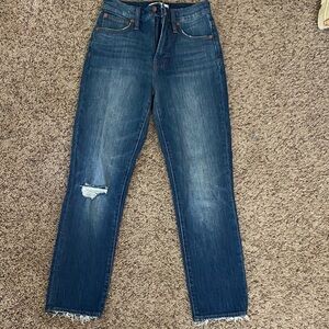 Madewell Indigo Straight Leg Jeans with Distressed Knee